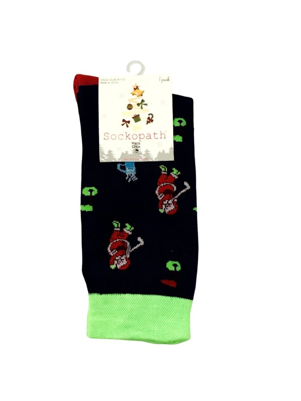 Sockopath Golfing Santa Men's Crew Socks 6-12 Christmas